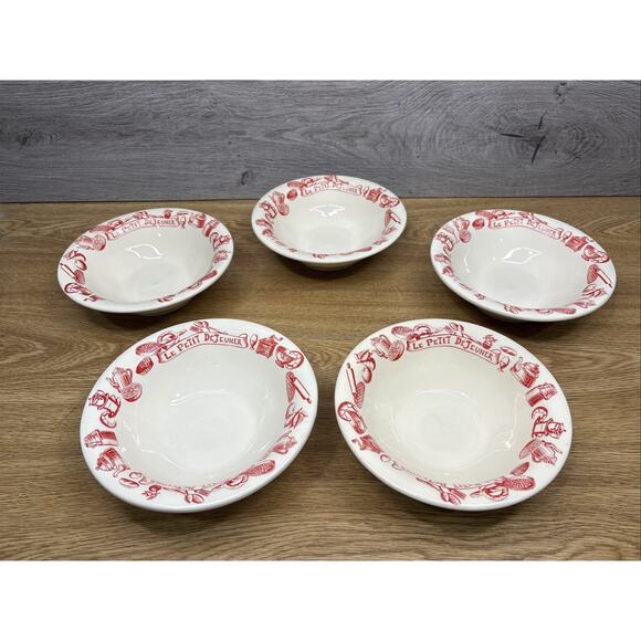 Le Comptoir de Famille Le Petit Déjeuner Red 7” Deep Bowls France Set of 5 - Picture 1 of 9